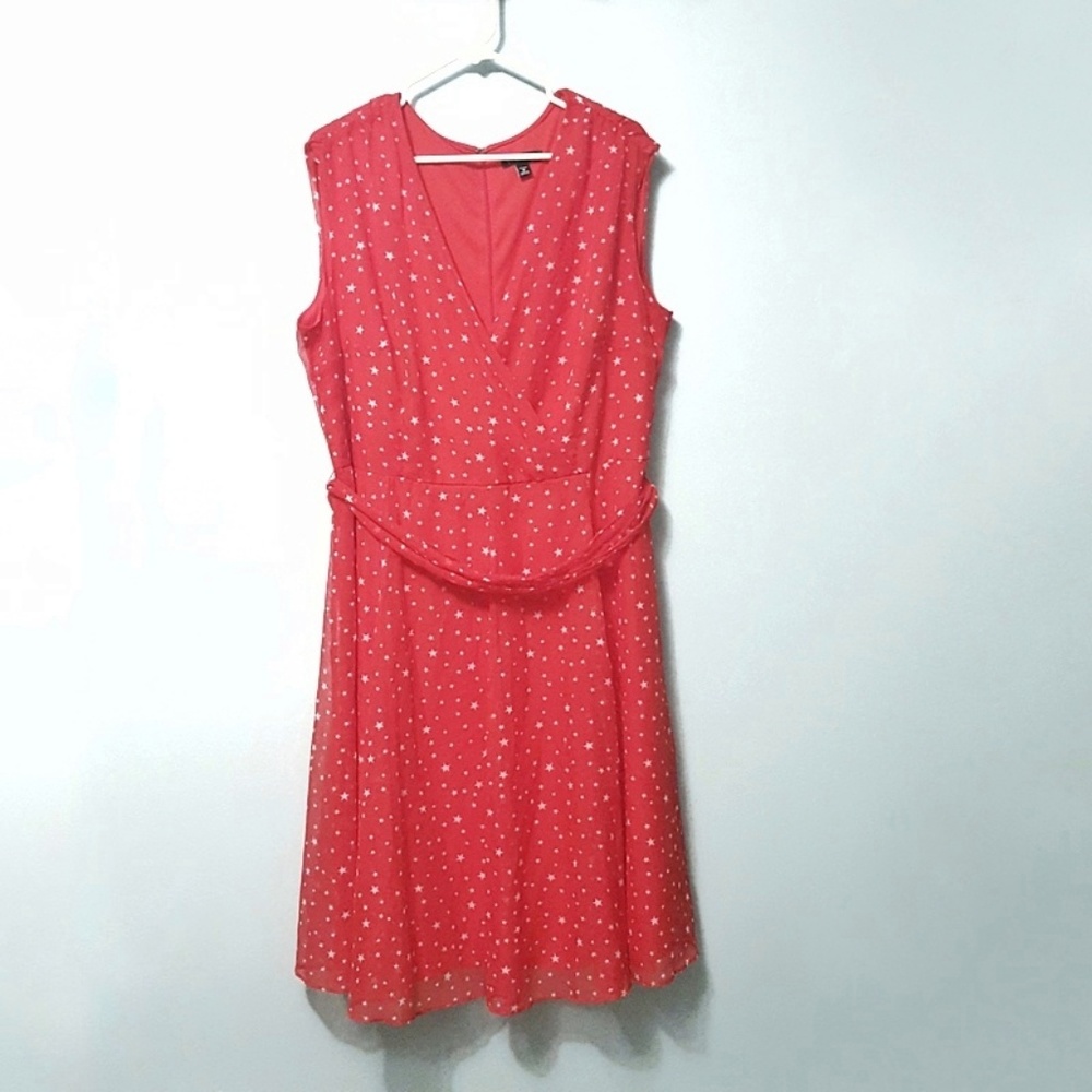 Rossoli Red Flowy Dress with Stars Size 18